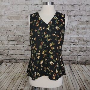 CAbi Black Floral Sleeveless Peplum Blouse Women’s Size Medium